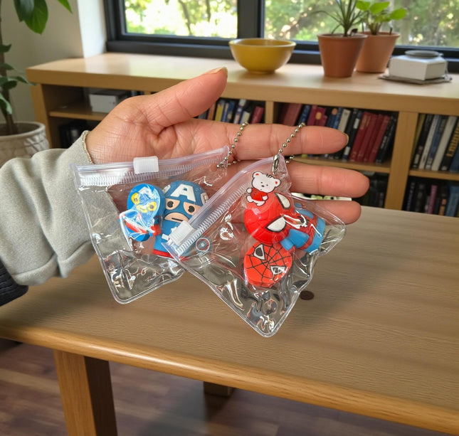 12 Dúos Gomas y Sacapuntas Superheroés $9.5 c/u