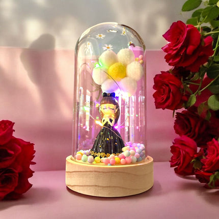 2 Muñeca Princesa con Flor y Luz en Cristal $89 c/u