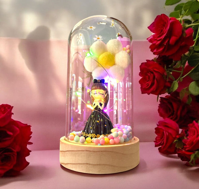 2 Muñeca Princesa con Flor y Luz en Cristal $89 c/u