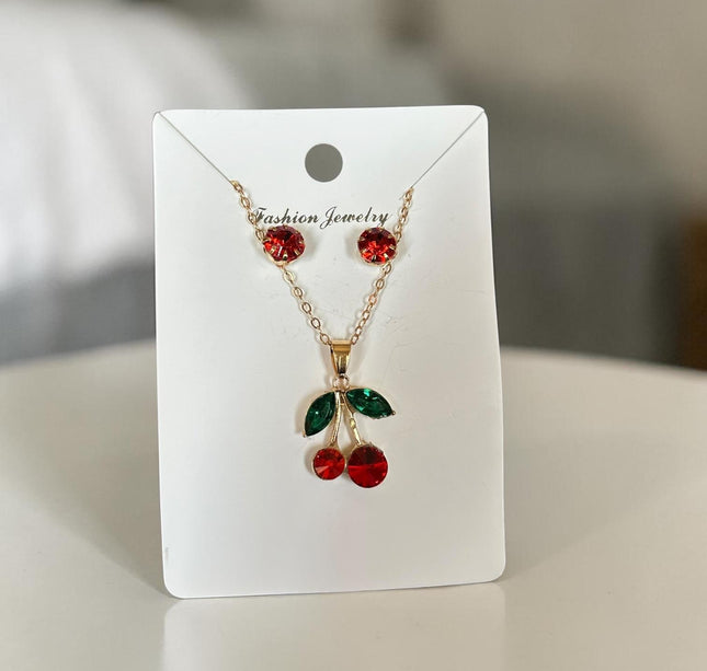 12 Sets Cereza Collar y Aretes Dorados $10 c/u