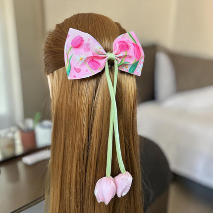 12 Moños con Tulipanes Estampados Hermosos $14 c/u