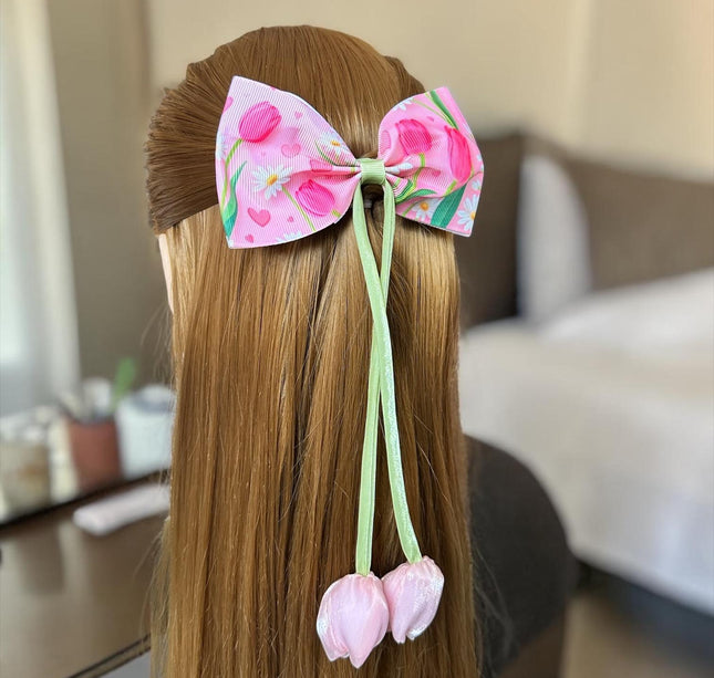 12 Moños con Tulipanes Estampados Hermosos $14 c/u