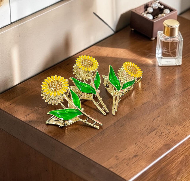 12 Pinzas Girasol Pedreria Linda Metalica $21 c/u
