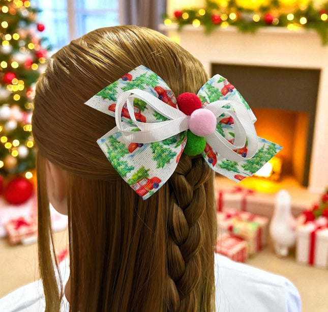 12 Moños Dobles Navideños con PomPom $6.5 c/u