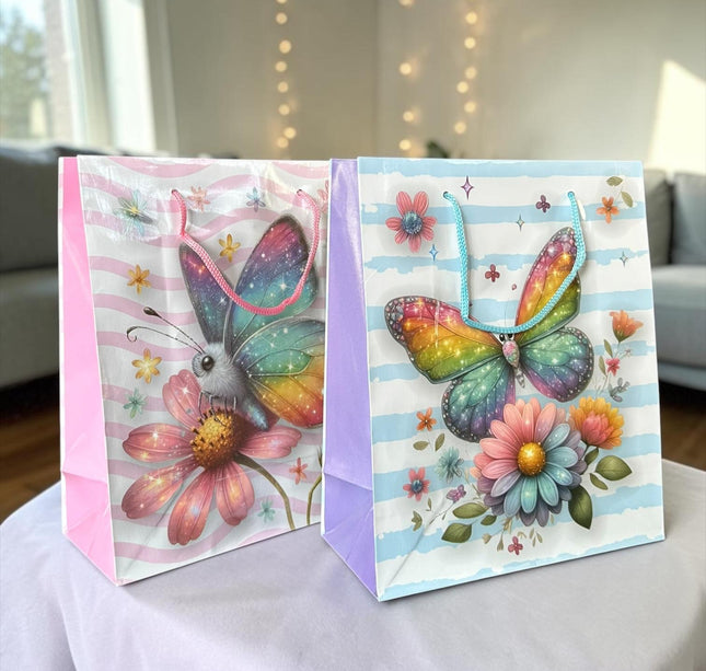 12 Bolsas para Regalo Mariposas y Flores $6.9 c/u