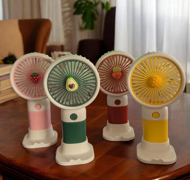 Ventilador Frutitas de Mano Colores con Base
