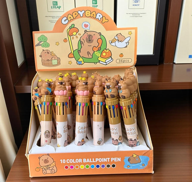 36 Lapiceros Capibaras Multitintas con 10 colores $10.9 c/u