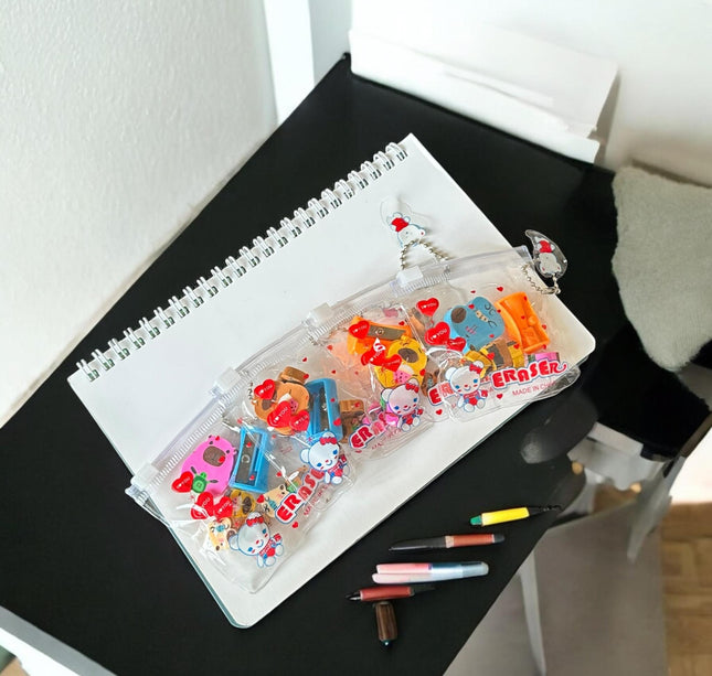 12 Sets de Papeleria Gomas y Sacapuntas $4.95 c/u