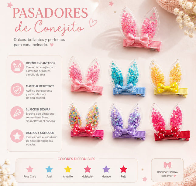 Exclusivo Tienda en linea 💥💎12 Pasadores Conejitos y Lentejuela Hermoso $8.5 c/u