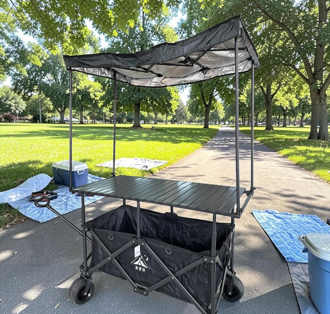 Carrito Utilitario Plegable de Doble Nivel con Toldo Protector y Mesa