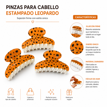 Exclusivo Tienda en linea 💥💎12 Pinzas para Cabello Estampado Leopardo $10.5 c/u
