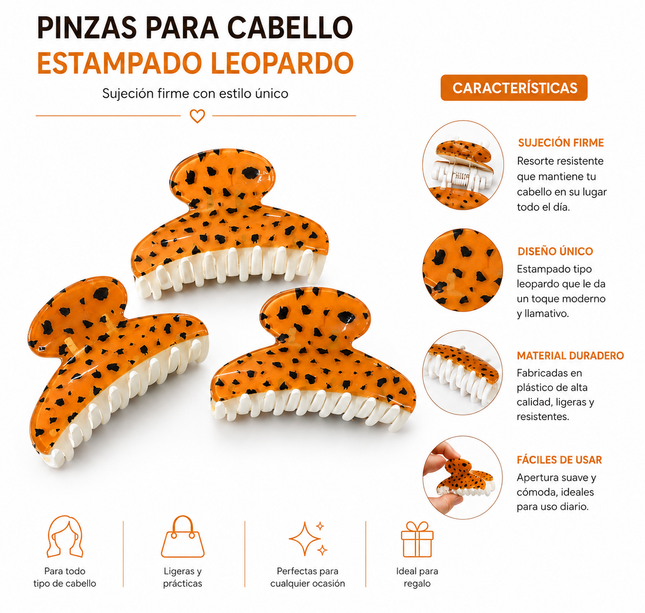 Exclusivo Tienda en linea 💥💎12 Pinzas para Cabello Estampado Leopardo $10.5 c/u