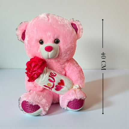 Oso de Peluche con Ramo "Love" Rosa/Beige
