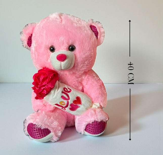 Oso de Peluche con Ramo "Love" Rosa/Beige