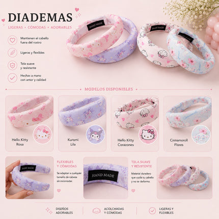 Exclusivo Tienda en linea 💥💎 12 Diademas Sanrio Gruesas Estampadas $6.5 c/u
