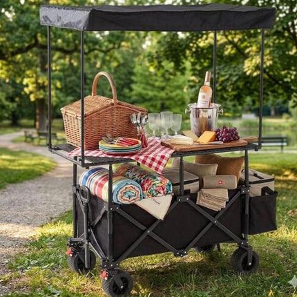 Carrito Utilitario Plegable de Doble Nivel con Toldo Protector y Mesa
