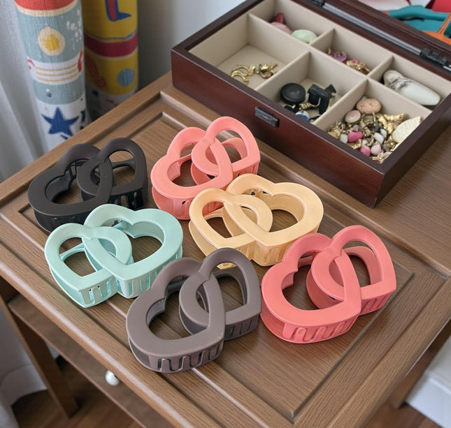 12 Pinzas Corazones Dobles Colores Matte $8.25 c/u