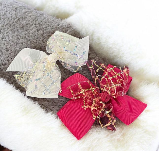 12 Moños Dobles con Lentejuelas Colores $6.5 c/u