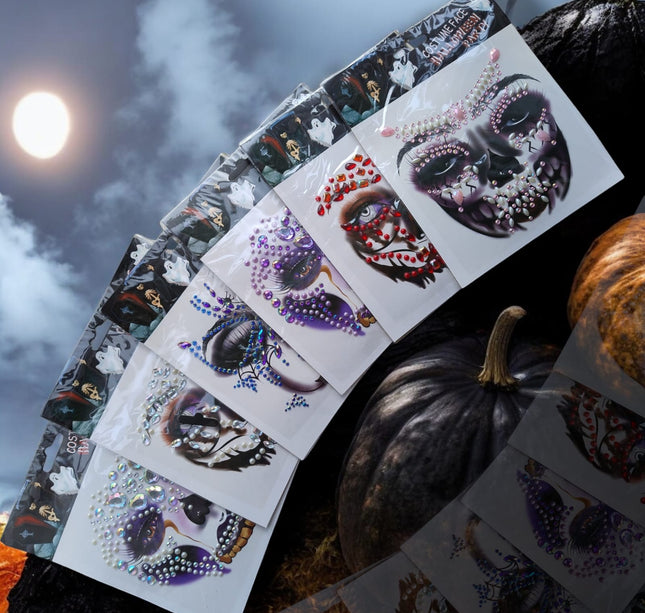 12 Sticker para rostro pedreria Halloween $10.5 c/u