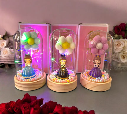 2 Muñeca Princesa con Flor y Luz en Cristal $89 c/u