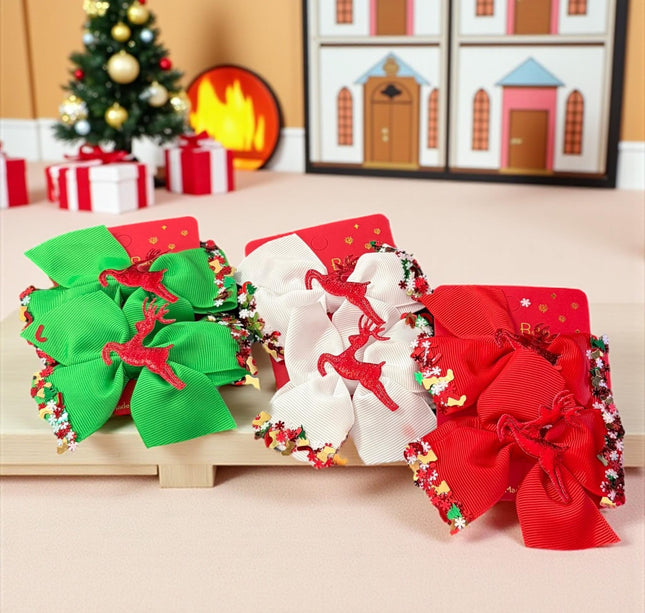 12 Pares de Moñitos Navideños Reno Deorados $8.8 c/u