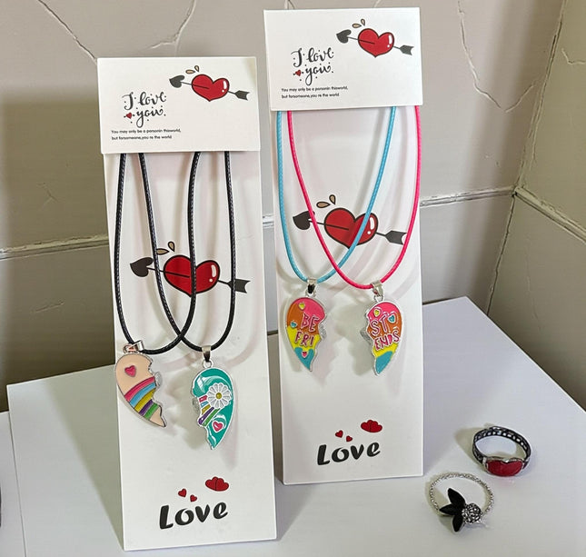 12 Collares Corazones Parejas "Love" con IMÁN $15 c/u
