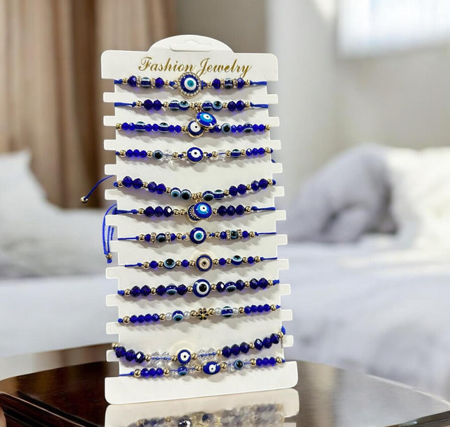 12 Pulseras Ojo Turco Ajustables $6.5 c/u