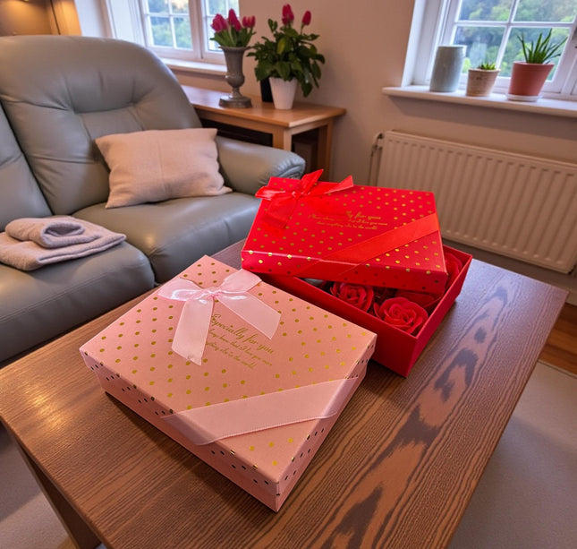 Caja de Regalo Con 6 Rosas de Jabón y Osito "Te Amo"