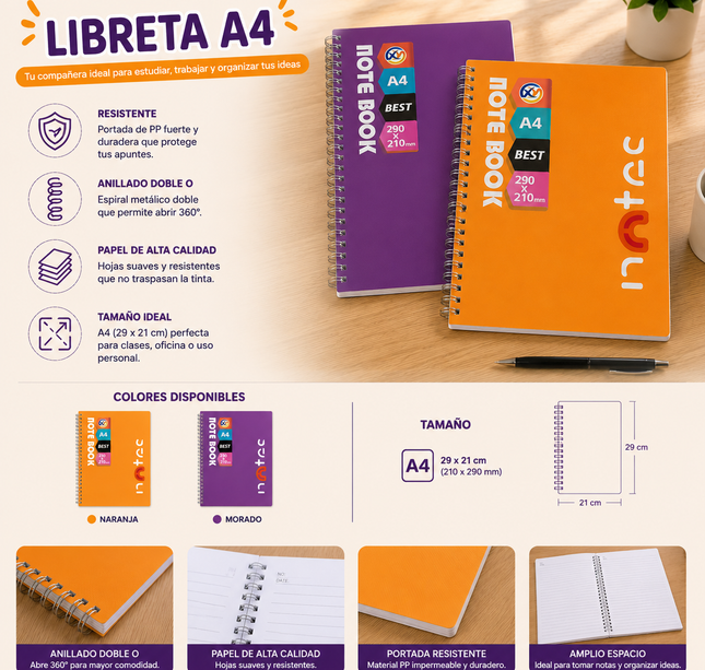 Exclusivo Tienda en linea 💥💎Libreta Escolar 70 hojas Raya con Pasta de Plastico Neón