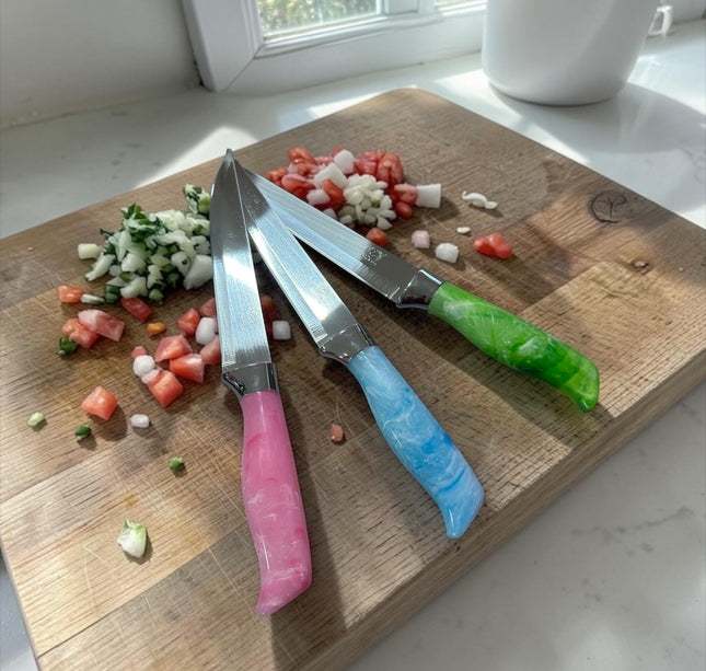 3 Cuchillo de 7 Pulgadas Mango Tipo Marmol Colores $28 c/u