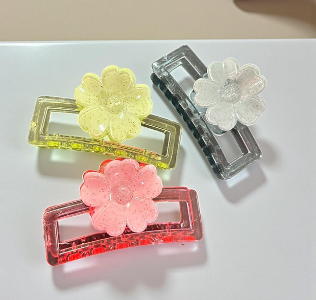 12 Pinzas Cristalinas Flor Rectangulares $8.9 c/u