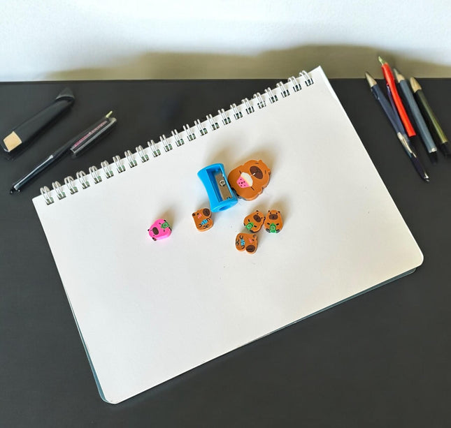 12 Sets de Papeleria Gomas y Sacapuntas $4.95 c/u