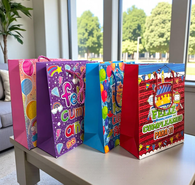 12 Bolsas de Regalo "Feliz Cumpleaños" $11.5 c/u
