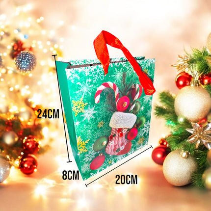 12 Bolsas de regalo Navideñas 3D 22cm x 20 cm $14.9 c/u