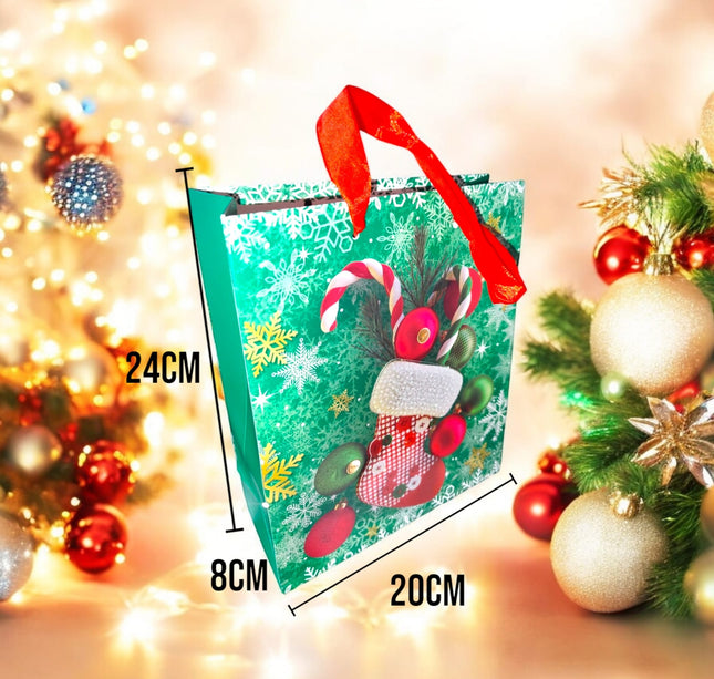 12 Bolsas de regalo Navideñas 3D 22cm x 20 cm $14.9 c/u