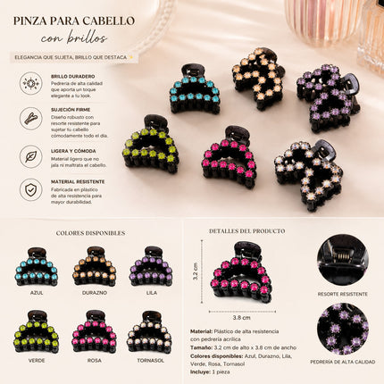 12 Pincitas Pedreria Colores para Cabello $4.2 c/u