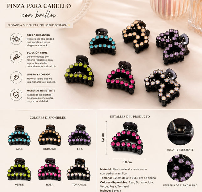 12 Pincitas Pedreria Colores para Cabello $4.2 c/u