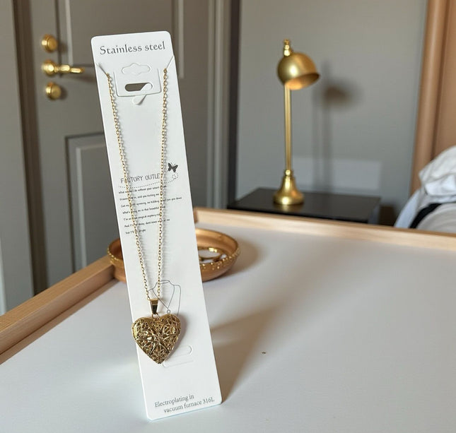 12 Collares Relicarios de Corazón Acero Inoxidable $29.05 c/u