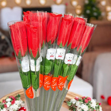 12 Rosas Individuales con Osito $3.9 c/u