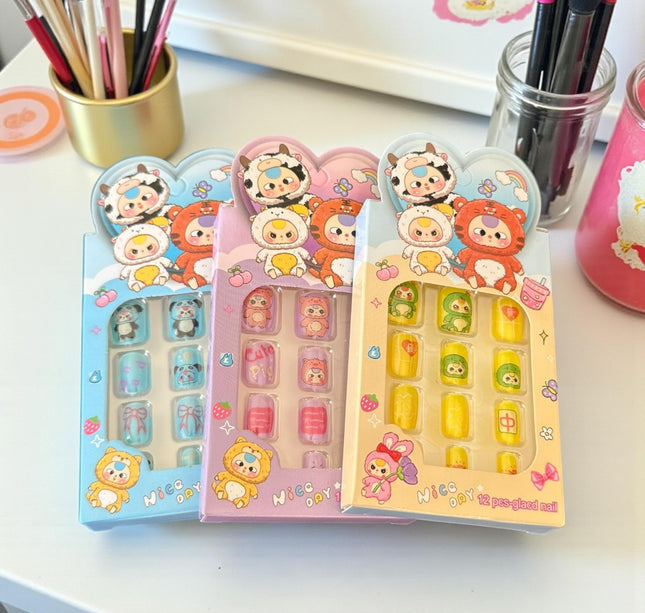 12 Sets de Uñas Infantiles Animalitos Disfraz $5.9 c/u