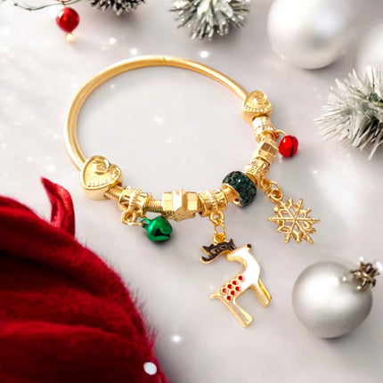 12 Pulseras tipo pandora Dije Navideño Doradas $13.9 c/u