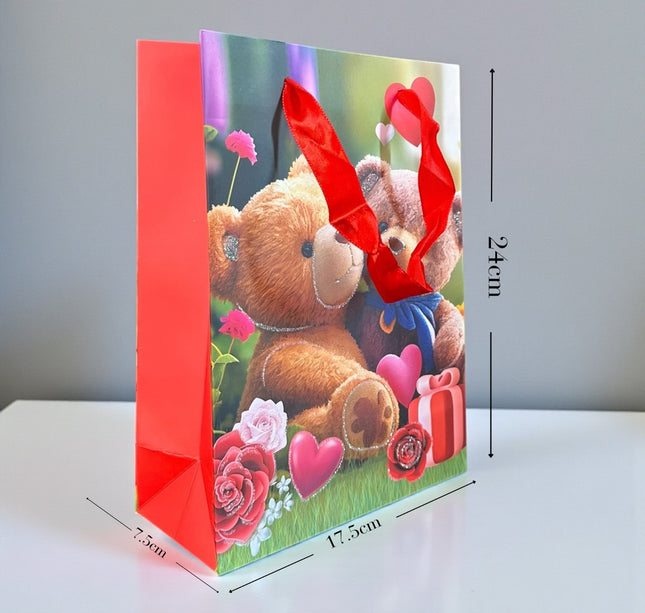 12 Bolsas para Regalo Ositos "San Valentin" $9.5 c/u