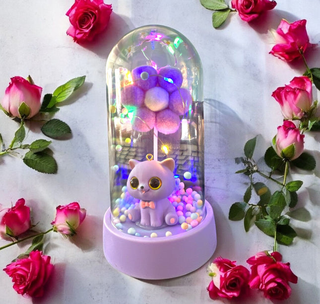 3 Gatito Hermosos con Flor Luz en Cristal $75 c/u