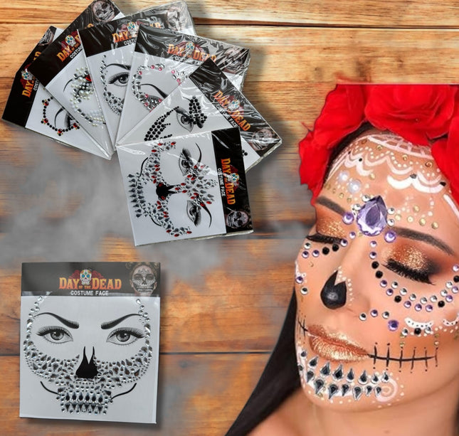 12 Stickers pedreria Perlas rostro Halloween $11 c/u