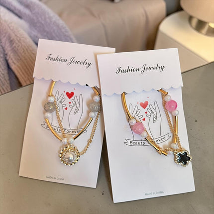 12 Pulseras Dobles  Doradas Dije con Perlas $6.8 c/u