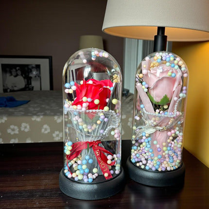 Rosa Encapsulada con Luces y  Bolitas de Colores