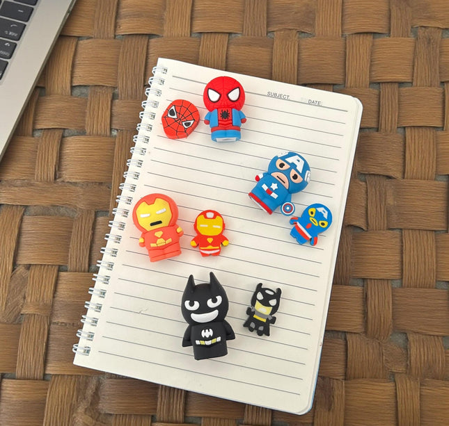 12 Dúos Gomas y Sacapuntas Superheroés $9.5 c/u