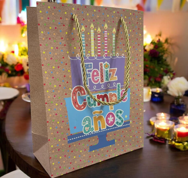 12 Bolsas Para Regalo "Feliz Cumpleaños" Diamantadas $8.9 c/u