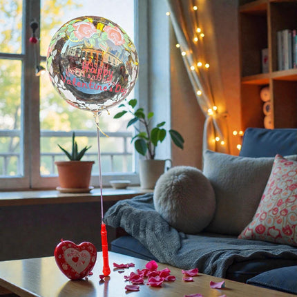 10 Globo Burbuja Decorado con Base luz y Popote $25 c/u