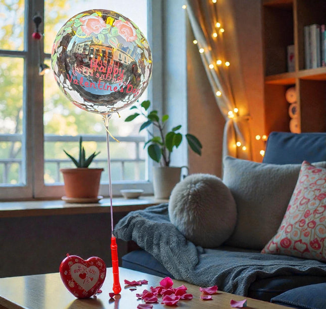 10 Globo Burbuja Decorado con Base luz y Popote $25 c/u